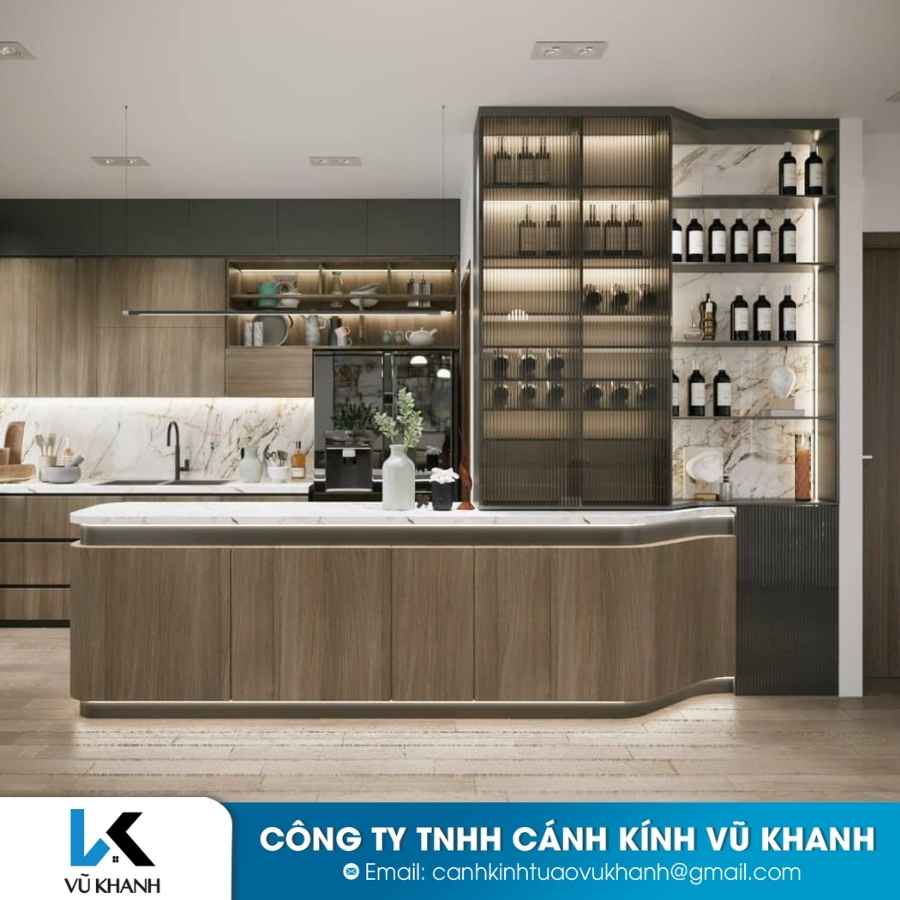 Tủ bếp cánh kính xu hướng hiện đại năm 2023