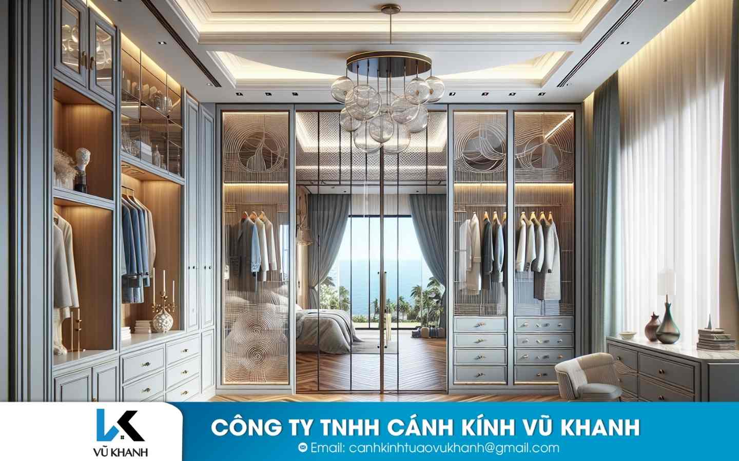 Tủ Quần Áo Cánh Kính Viền Nhôm Dạng Cửa Mở - Cánh Kính Vũ Khanh